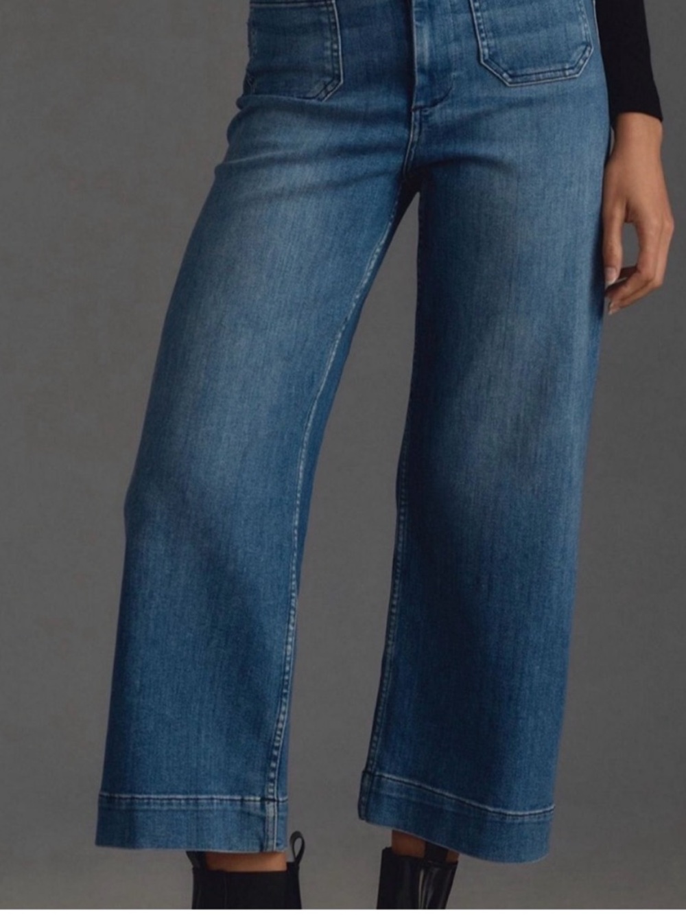 Maeve Colette Wide-Leg Cropped Jeans in Medium Blue Denim